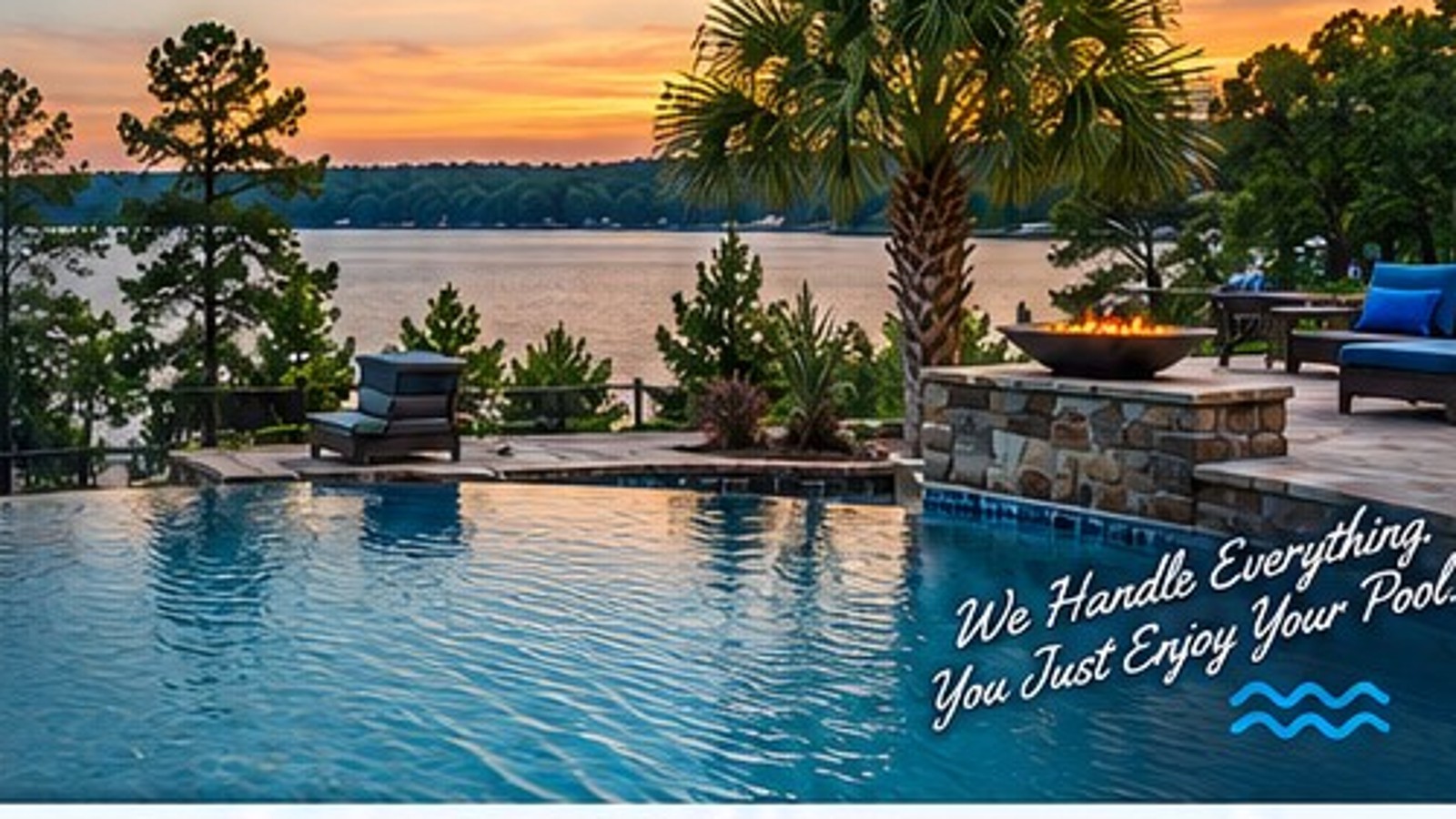Scenic pool illustration inspired by Montgomery and Lake Conroe outdoor living
