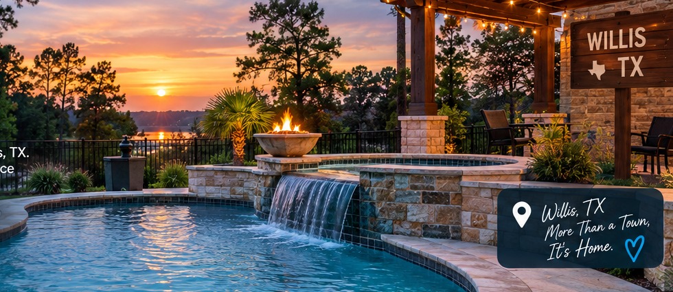 Residential swimming pool representing Aqua Heart Pools service in Willis Texas